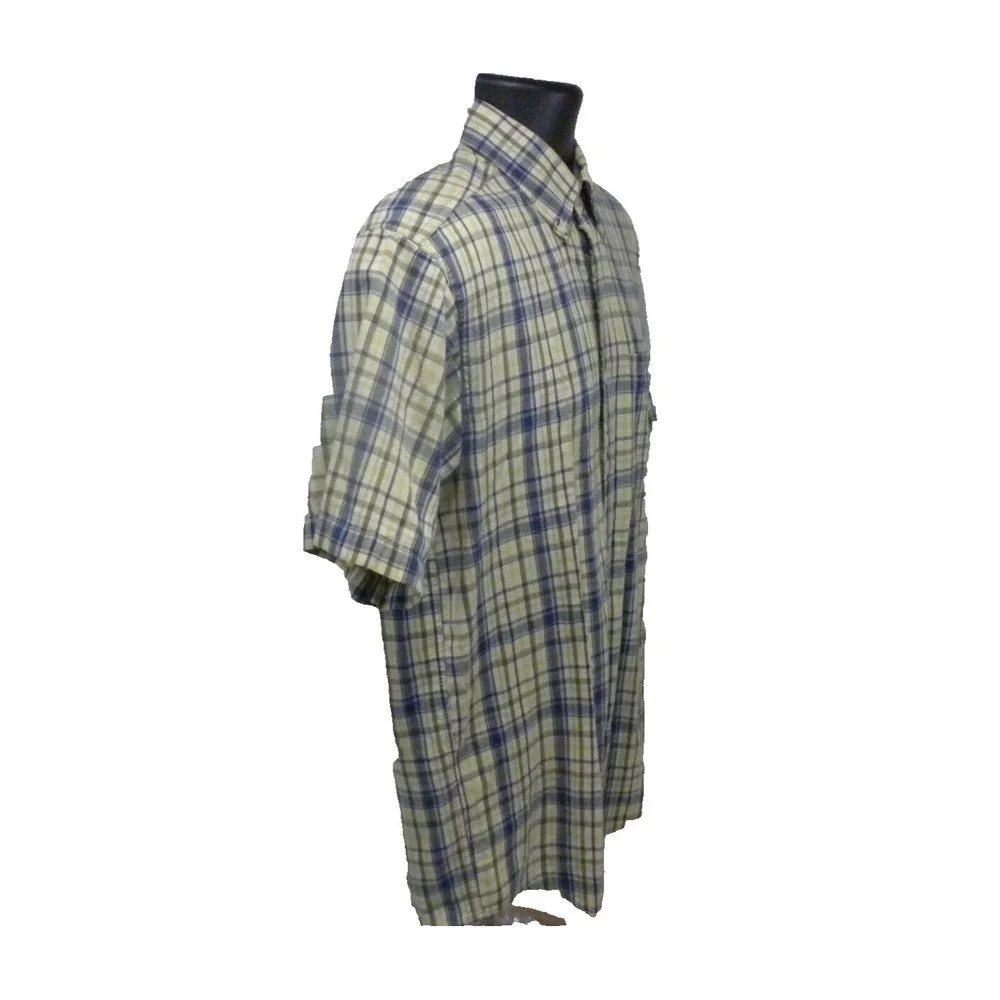 L.L. Bean‎ Shirt Mens S Green Blue Plaid Button Up Short Sleeve Camp Outdoor